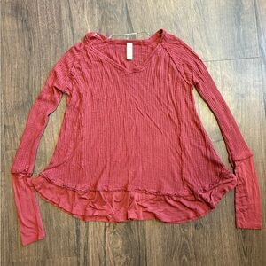 Altar’d State Waffle Knit Top Chiffon Hem Long Sleeve Boho Size Small